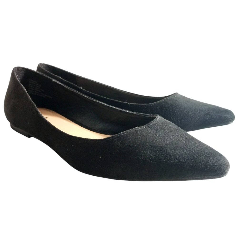 Just Fab Women's Black Flat Pointed Toe Faux Suede Shoes Size 9